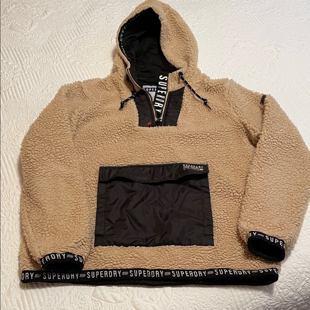 Superdry Women's Beige Sherpa Fleece Pullover, TAN